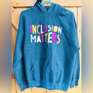 Gildan Blue Hoodie with Multicolor Print